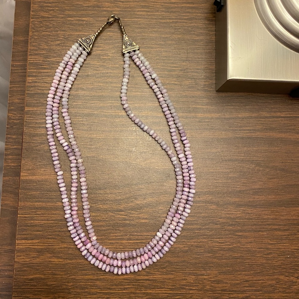 Purple stone bead 3 layer necklace